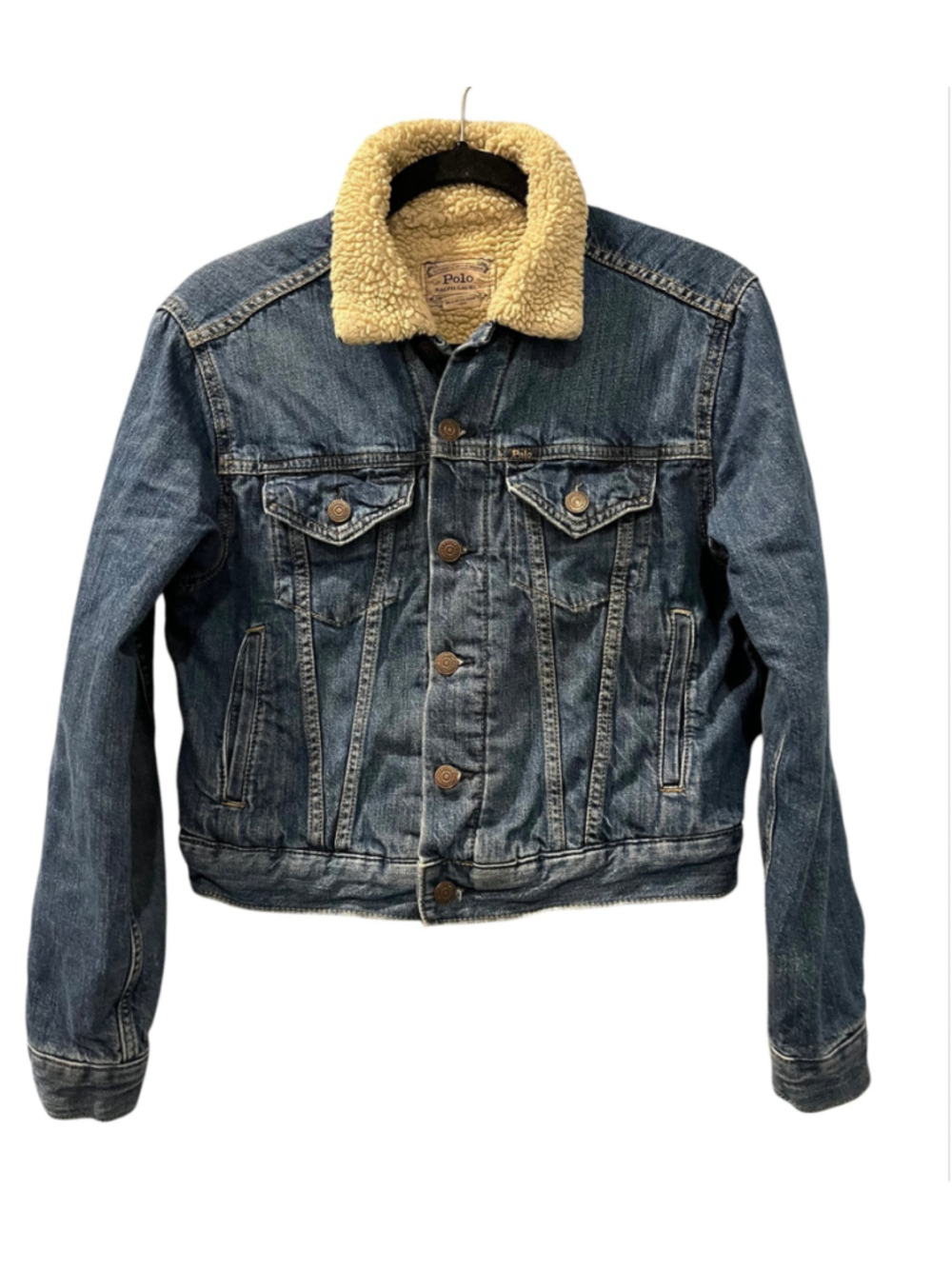 Polo Ralph Lauren Sherpa Lined Denim Trucker Jacket Blue Size Small Teddy Fleece